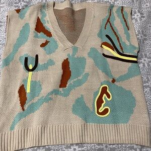 SHEIN V-Neck Sweater Vest in Beige and Teal